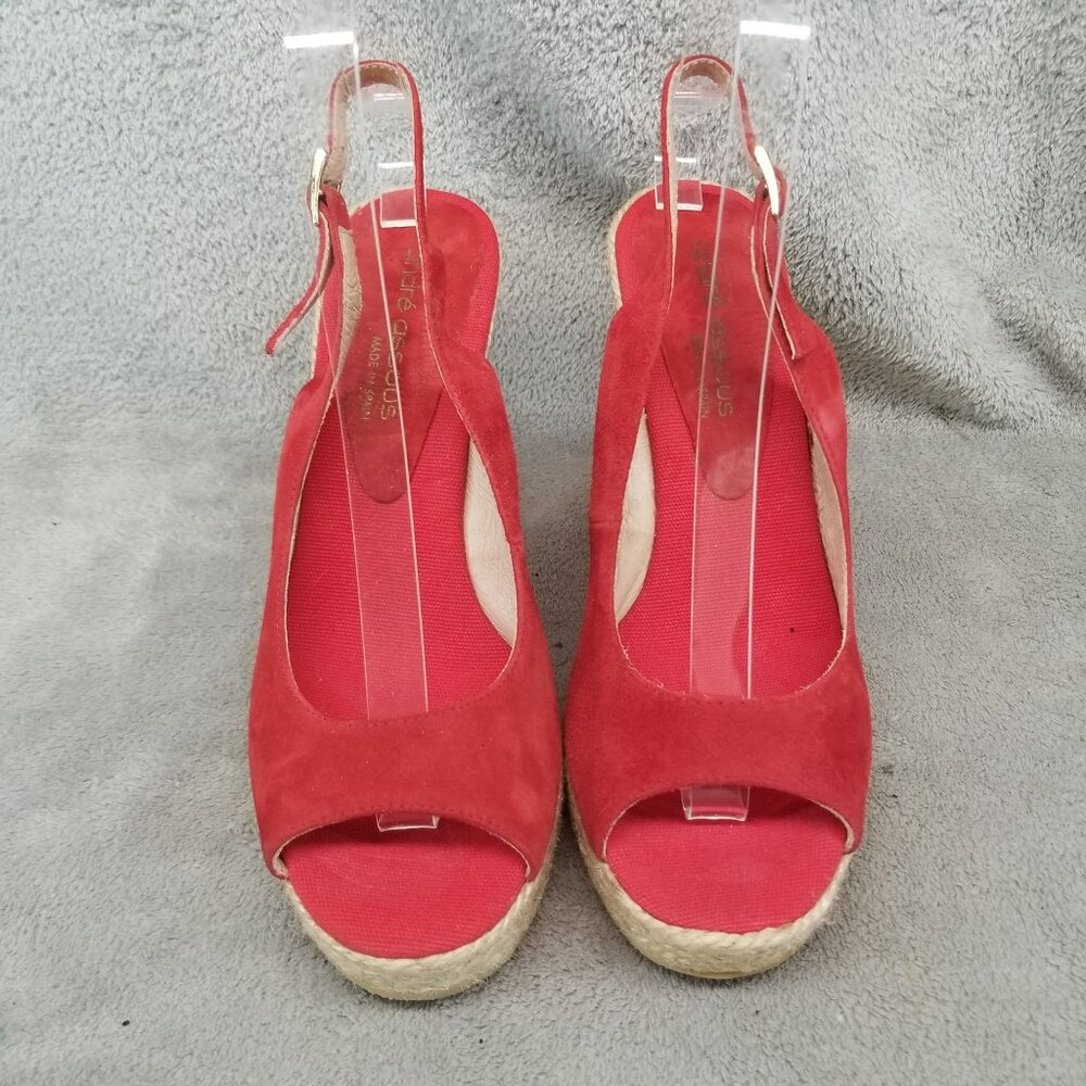 Andre Assous Shoes Womens Size 8.5 Red Leather Peep Toe Espadrille Slingback - Picture 4 of 11